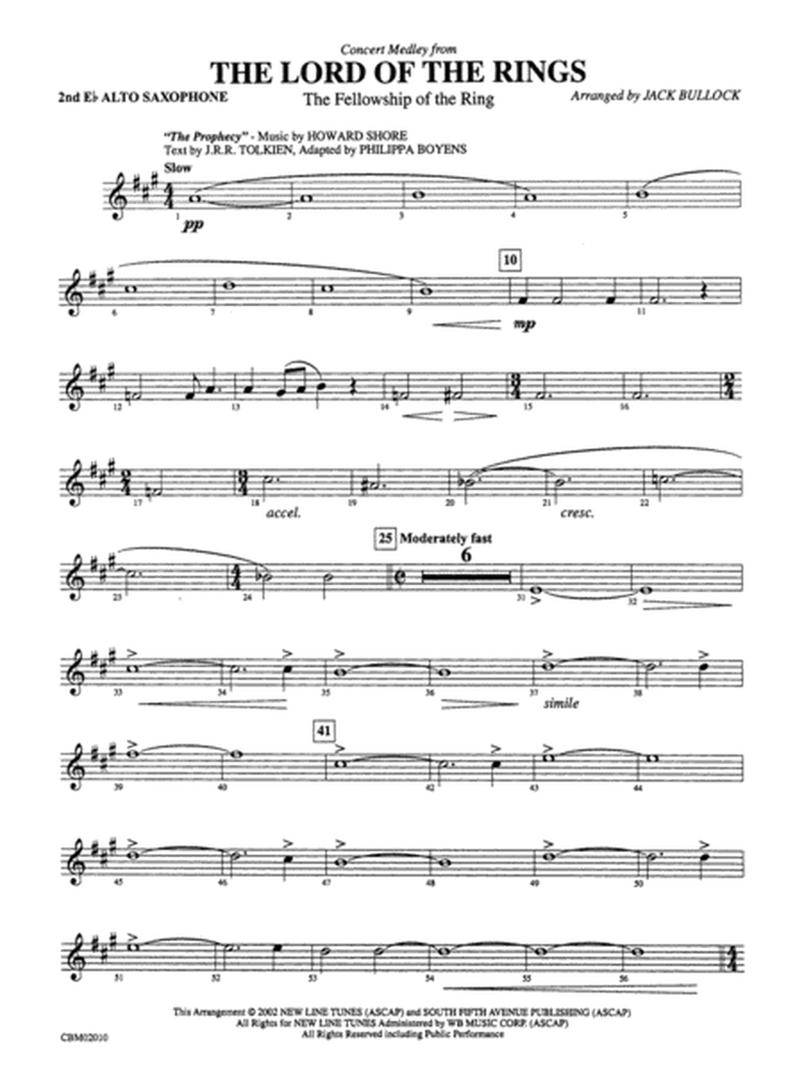 The Lord of the Rings: The Fellowship of the Ring, Concert Medley from: 2nd E-flat Alto Saxophone