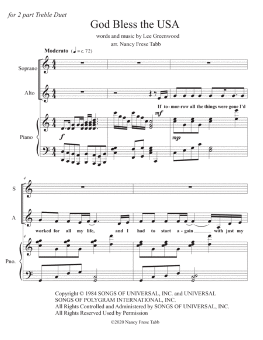 God Bless The U.s.a. Alto Voice scores gallery preview page 2