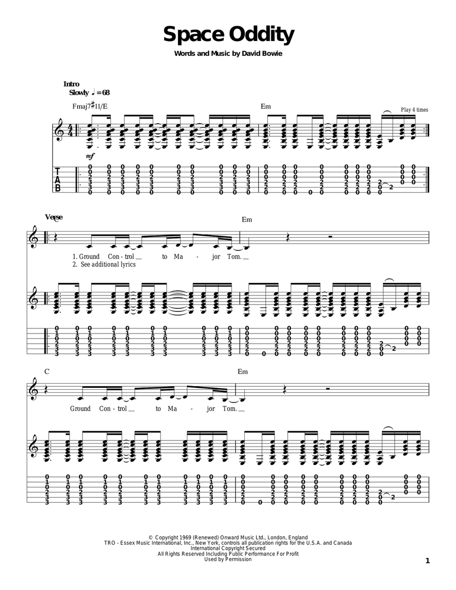 Space Oddity Acoustic Guitar scores gallery preview page 1
