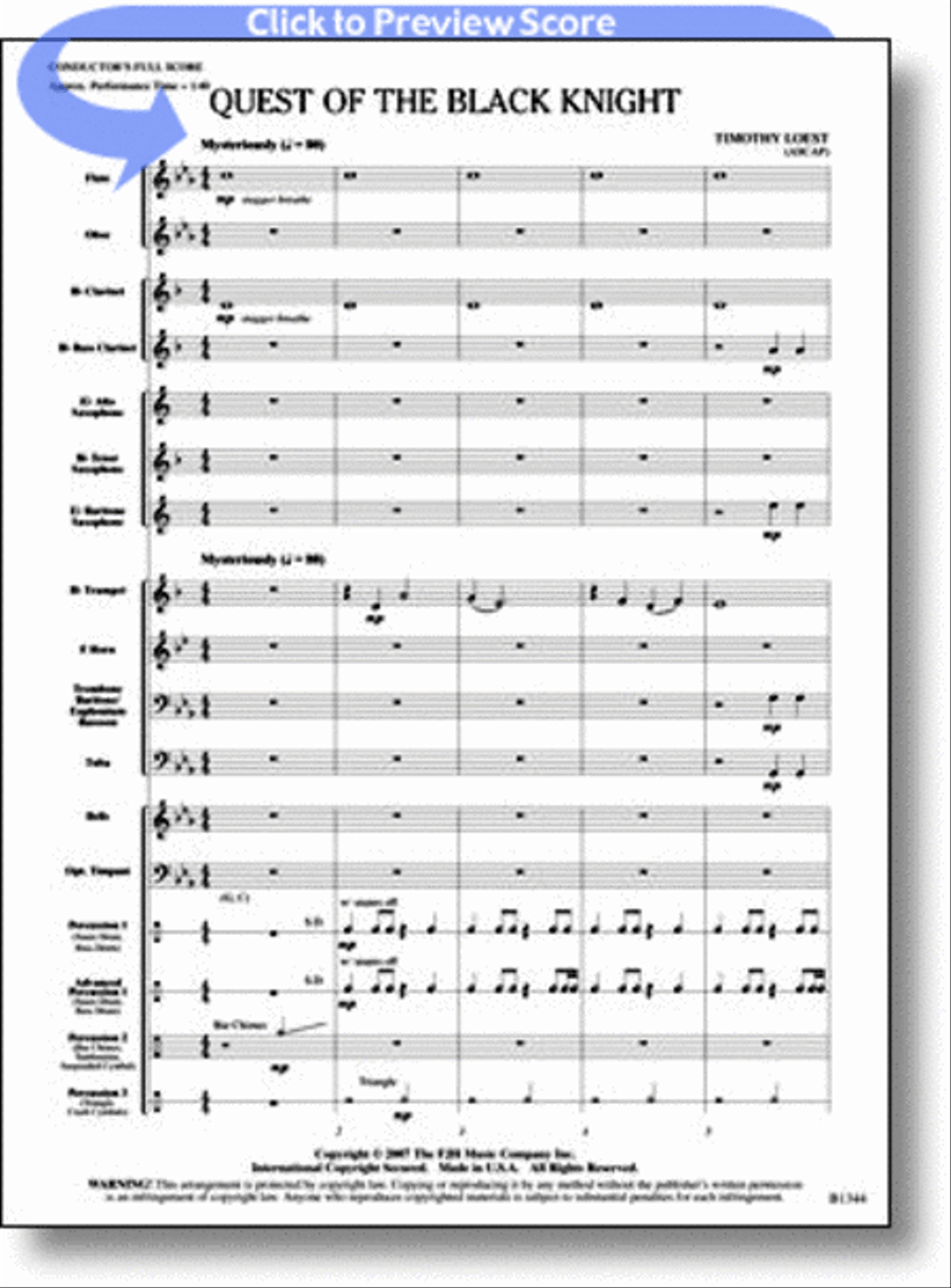 Quest of the Black Knight Concert Band scores gallery preview page 1