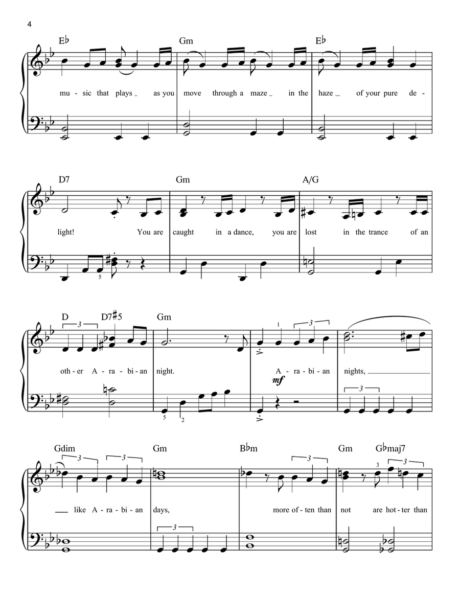 Arabian Nights (2019) (from Disney's Aladdin) Easy Piano scores gallery preview page 4