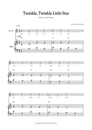 Twinkle, Twinkle Little Star • Easy french horn sheet music with easy piano accompaniment w/ chords