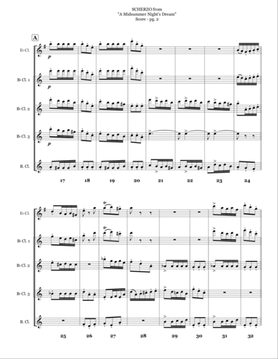 Scherzo from "A Midsummer Night's Dream" for Clarinet Quartet