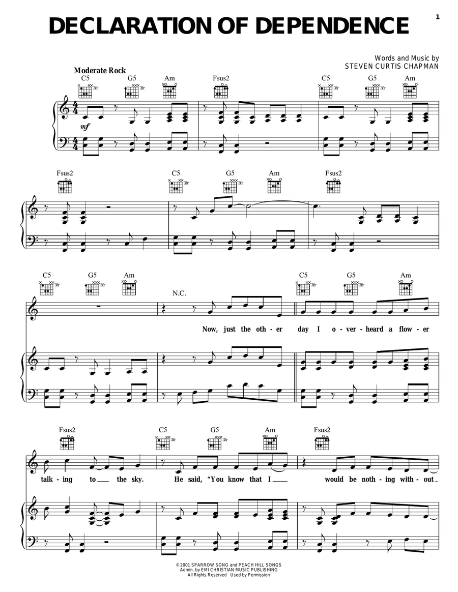 Declaration Of Dependence Piano, Vocal, Guitar scores gallery preview page 1