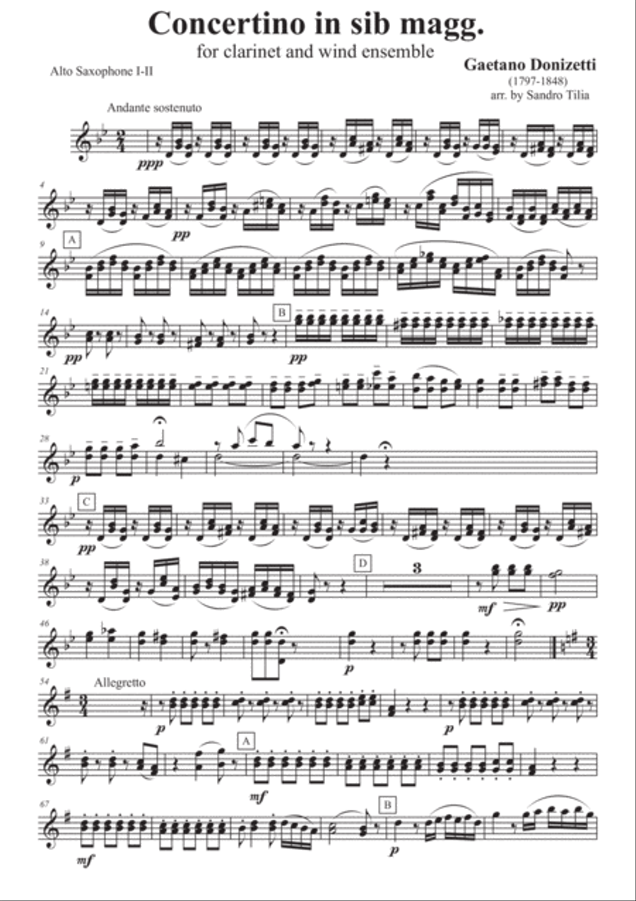 Gaetano Donizetti - Concertino in Sib maggiore - for clarinet and wind ensemble Small Ensemble scores gallery preview page 1