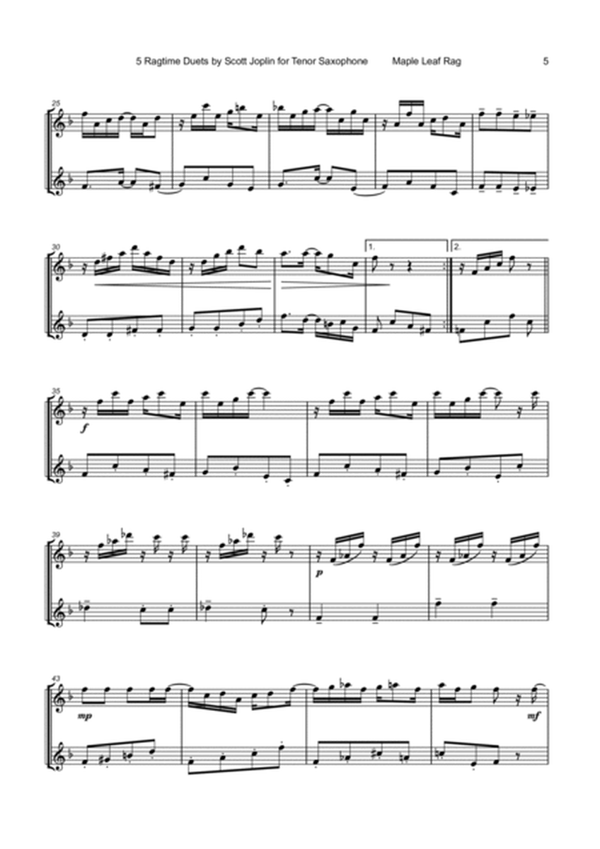 Five Ragtime Duets by Scott Joplin for Tenor Saxophone