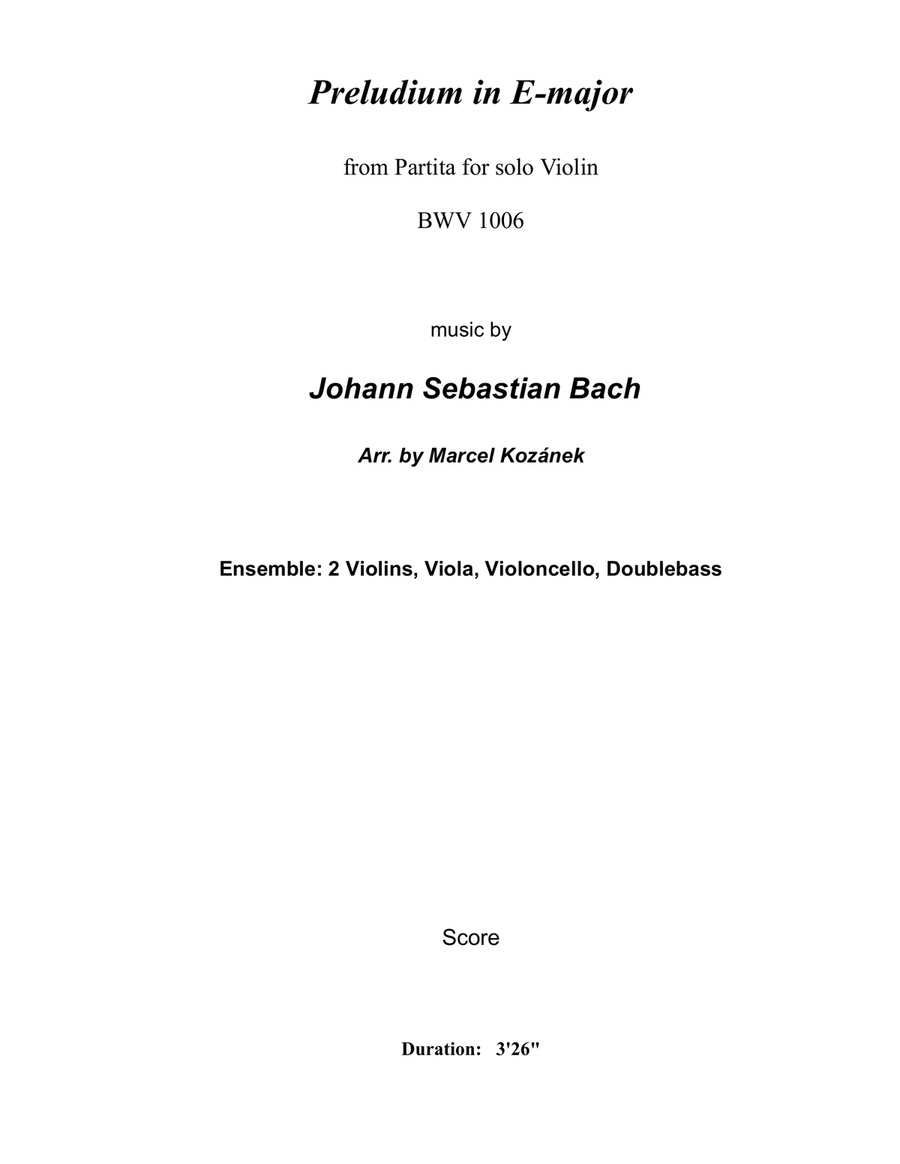 Bach Preludium / Preludio in E major String Orchestra scores gallery preview page 1