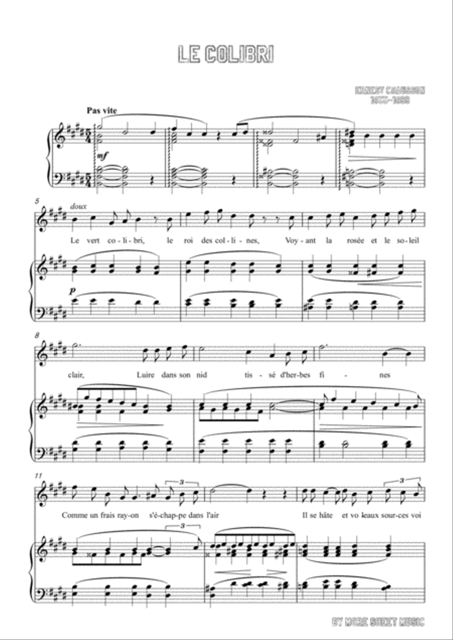 Chausson-Le colibri in E Major,for voice and piano Voice Solo scores gallery preview page 3