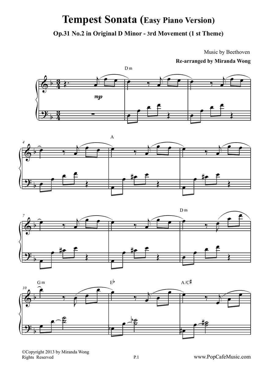 Piano Sonata Op.31 No.2 (1st Theme of 3 rd Movement) - (Tempest) 4-Part scores gallery preview page 2