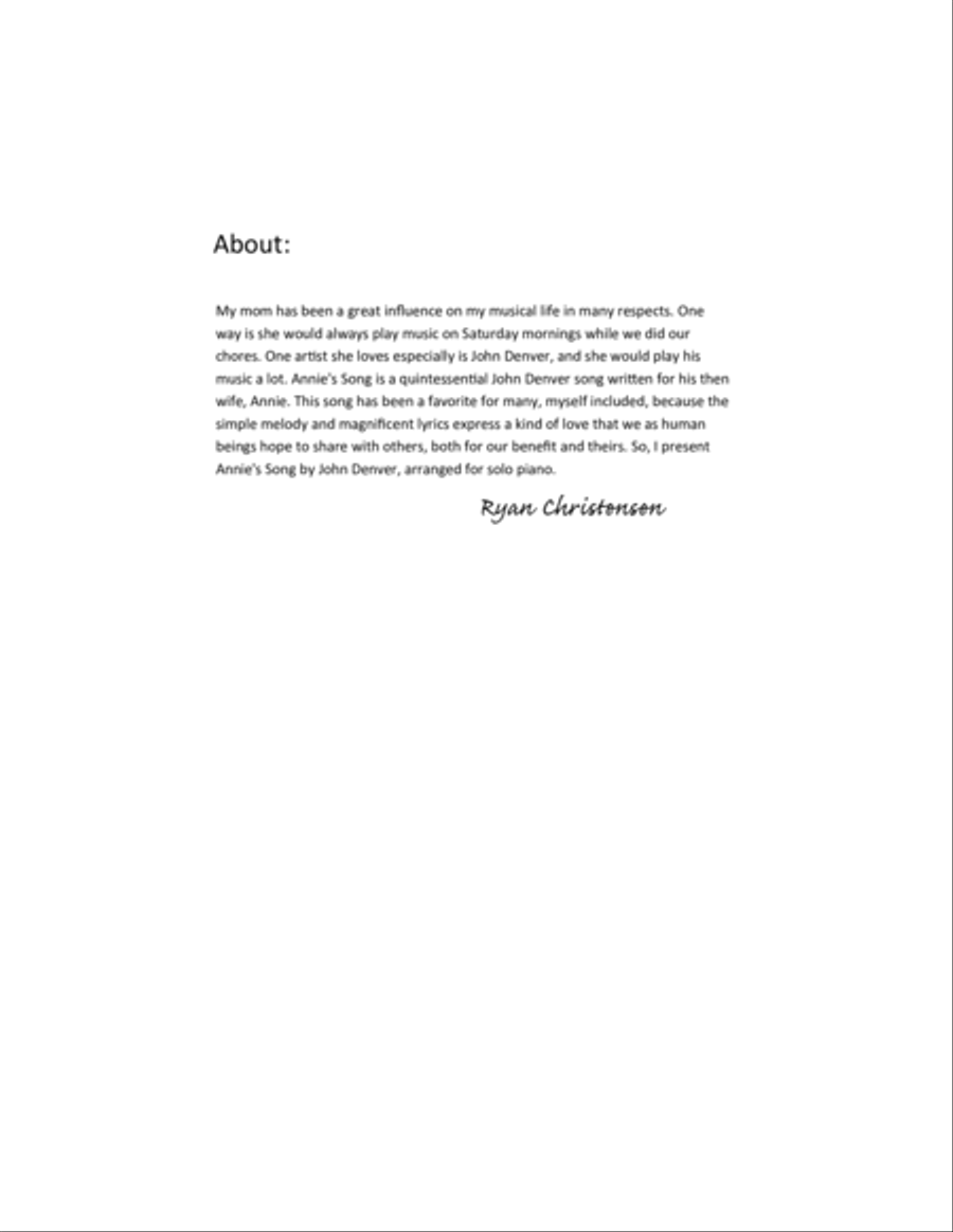 Annie's Song Piano Solo scores gallery preview page 2