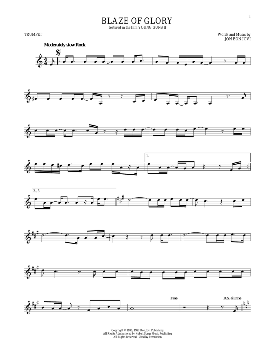 Blaze Of Glory Trumpet Solo scores gallery preview page 1