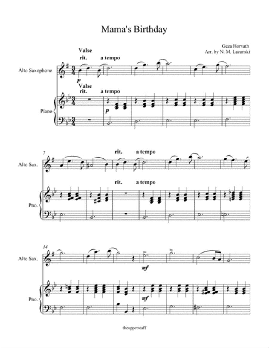 Mama's Birthday Mama's Birthday Alto Saxophone scores gallery preview page 1