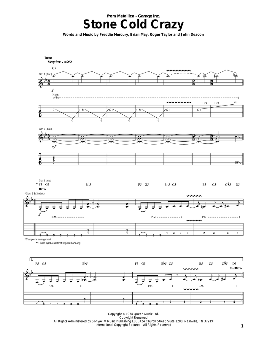 Stone Cold Crazy Acoustic Guitar scores gallery preview page 1