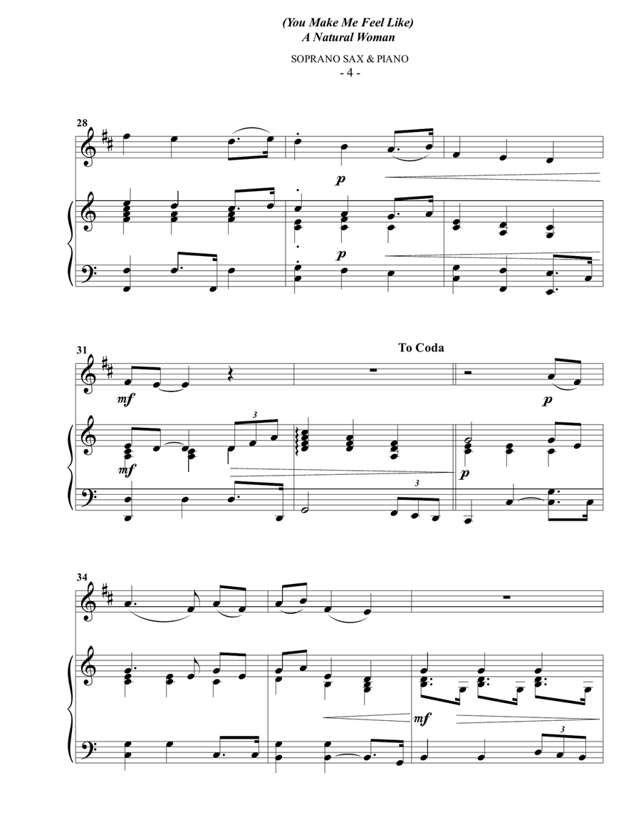 (You Make Me Feel Like) A Natural Woman Soprano Saxophone scores gallery preview page 4