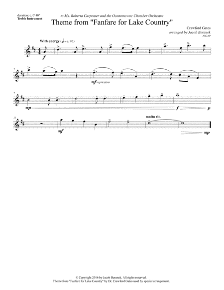 Theme from Fanfare for Lake Country - Treble Instrument and Piano