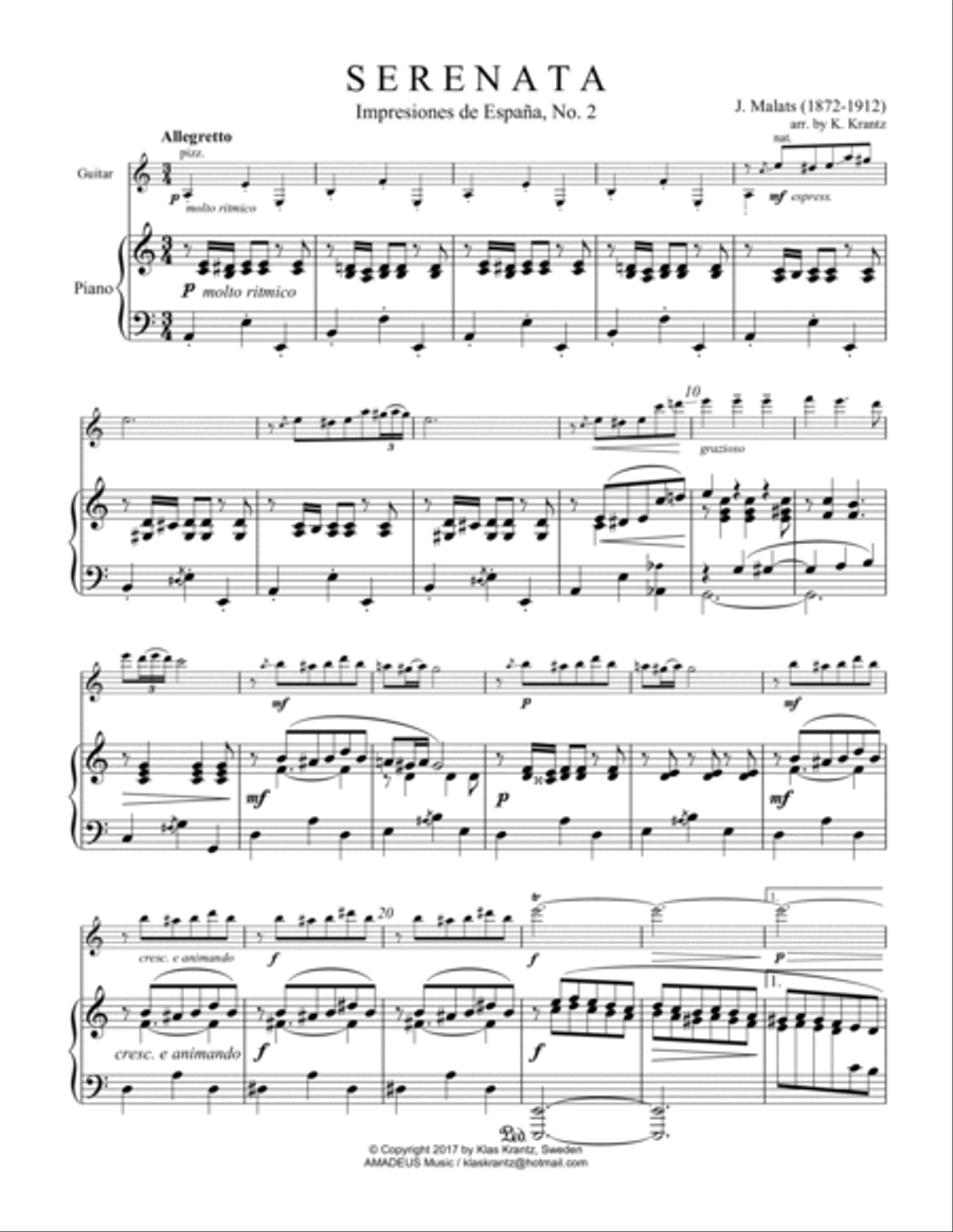 5 Spanish Dances arranged for classical guitar and piano 5 Spanish Dances arranged for classical guitar and piano Acoustic Guitar scores gallery preview page 2