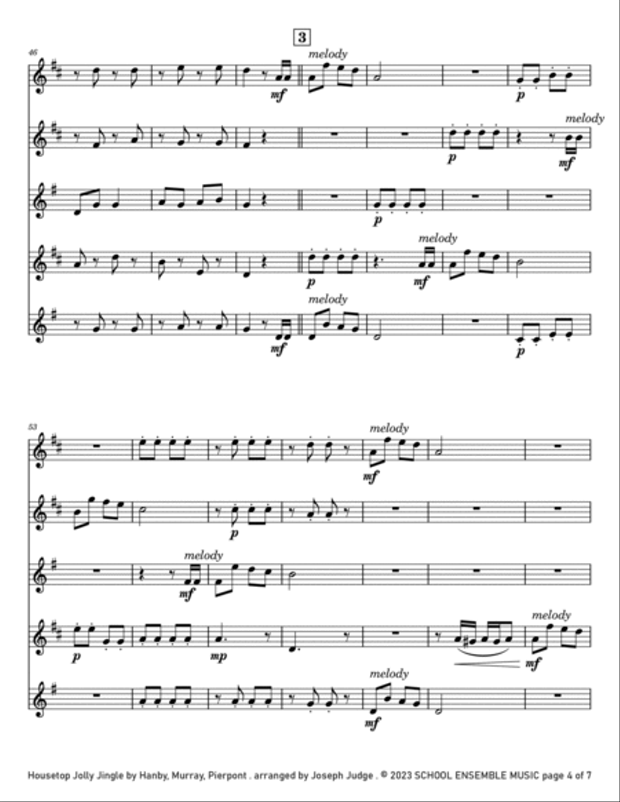 Housetop Jolly Jingle for Saxophone Quartet in Schools Saxophone Quartet scores gallery preview page 4