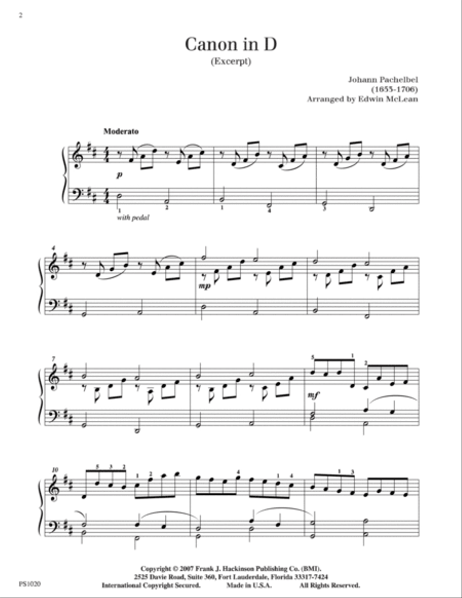 Canon in D (Excerpt) Canon in D (Excerpt) Piano Solo scores gallery preview page 2