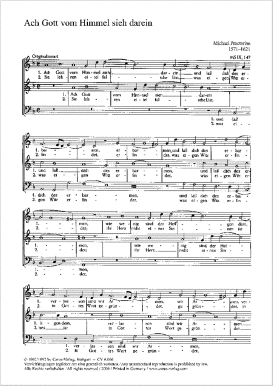 O God, from heaven look on us (Ach Gott, vom Himmel sieh darein) Choir scores gallery preview page 1