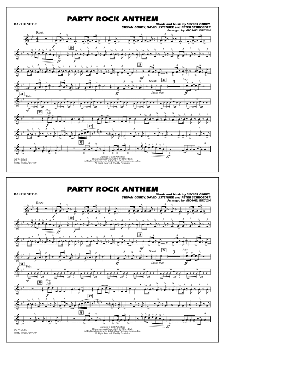 Party Rock Anthem - Baritone T.C. Marching Band scores gallery preview page 1