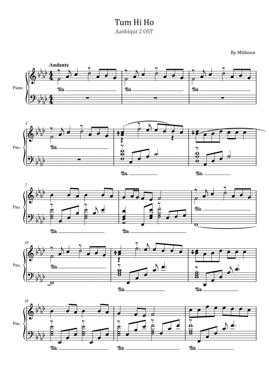 Tum Hi Ho Piano Solo scores gallery preview page 1