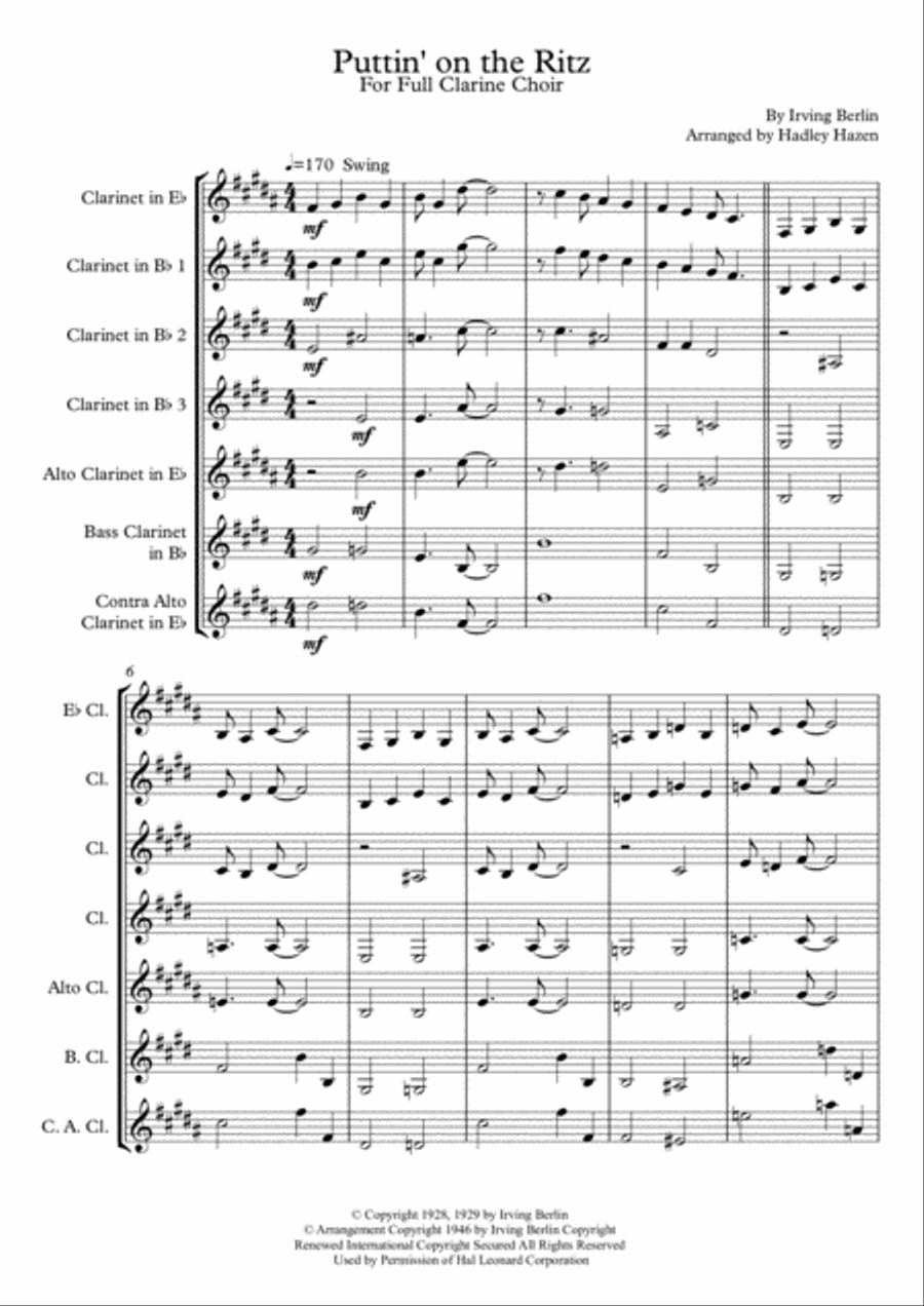 Puttin' On The Ritz Woodwind Quartet scores gallery preview page 1