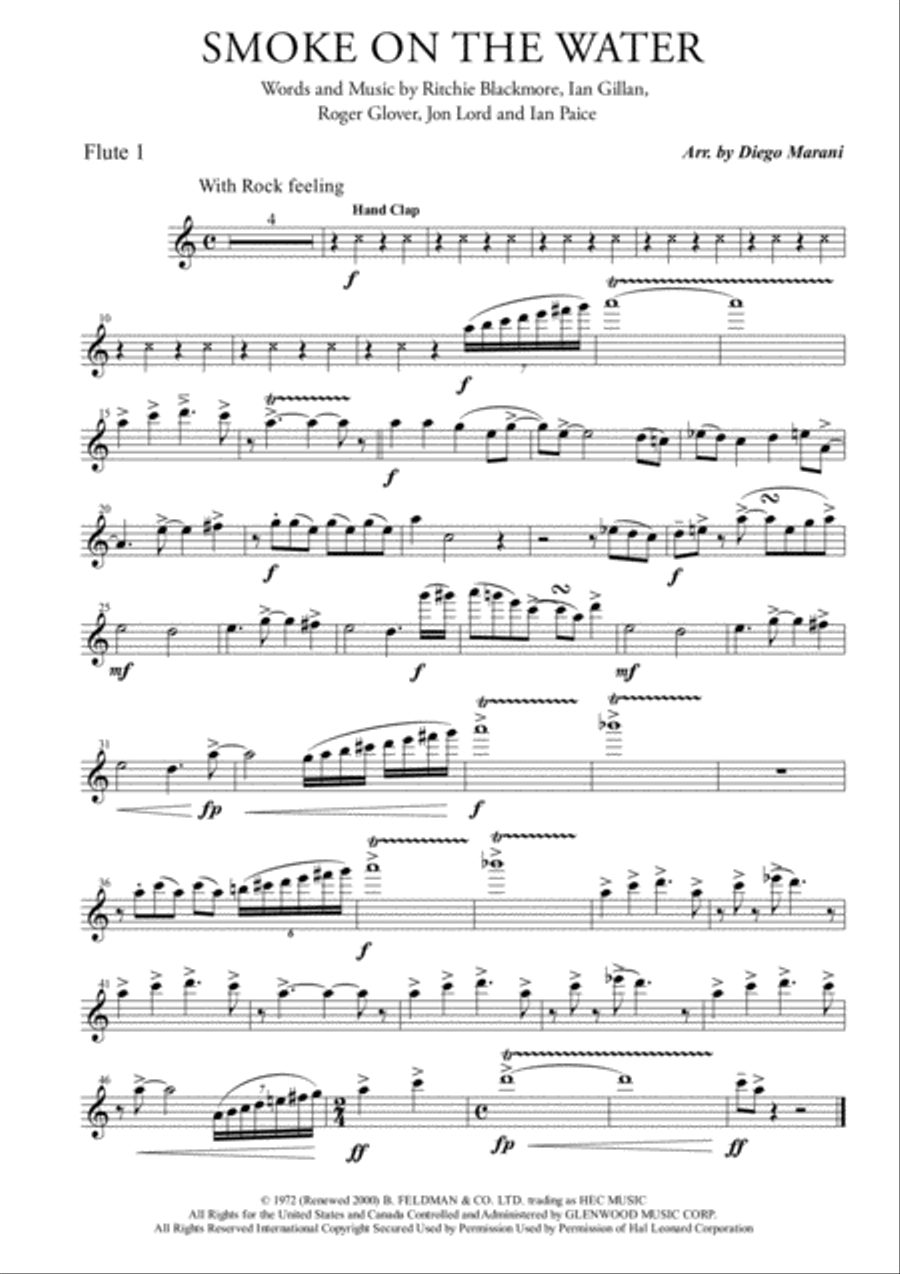 Smoke On The Water Woodwind Quartet scores gallery preview page 1