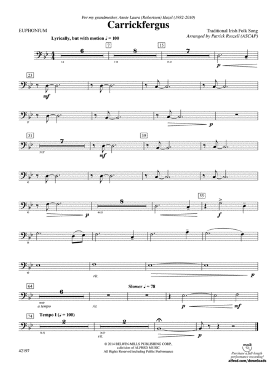 Carrickfergus: Baritone B.C. Concert Band scores gallery preview page 1