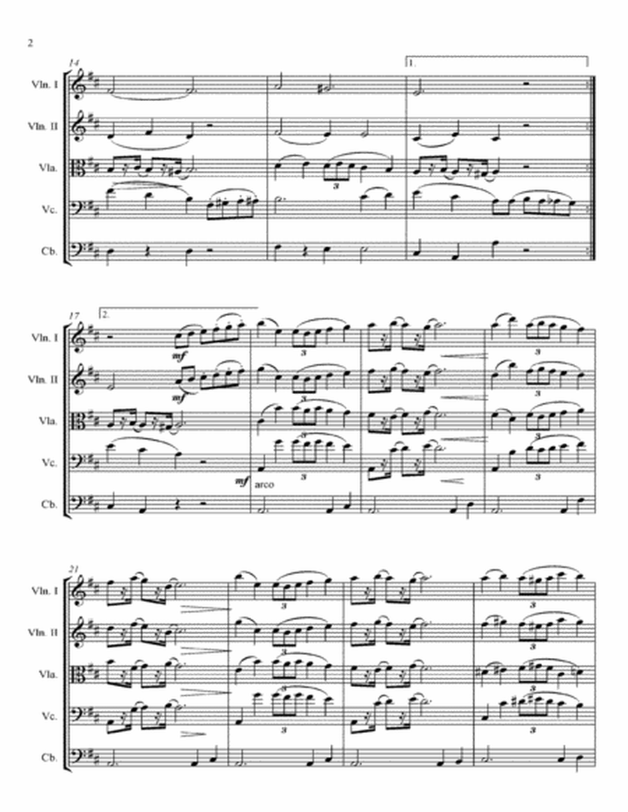Tchaikovsky 6th Symphony 2nd movement arranged for string quartet with optional bass, score & parts image number null