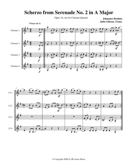 Brahms Scherzo from Serenade #2 for Clarinet Quartet image number null