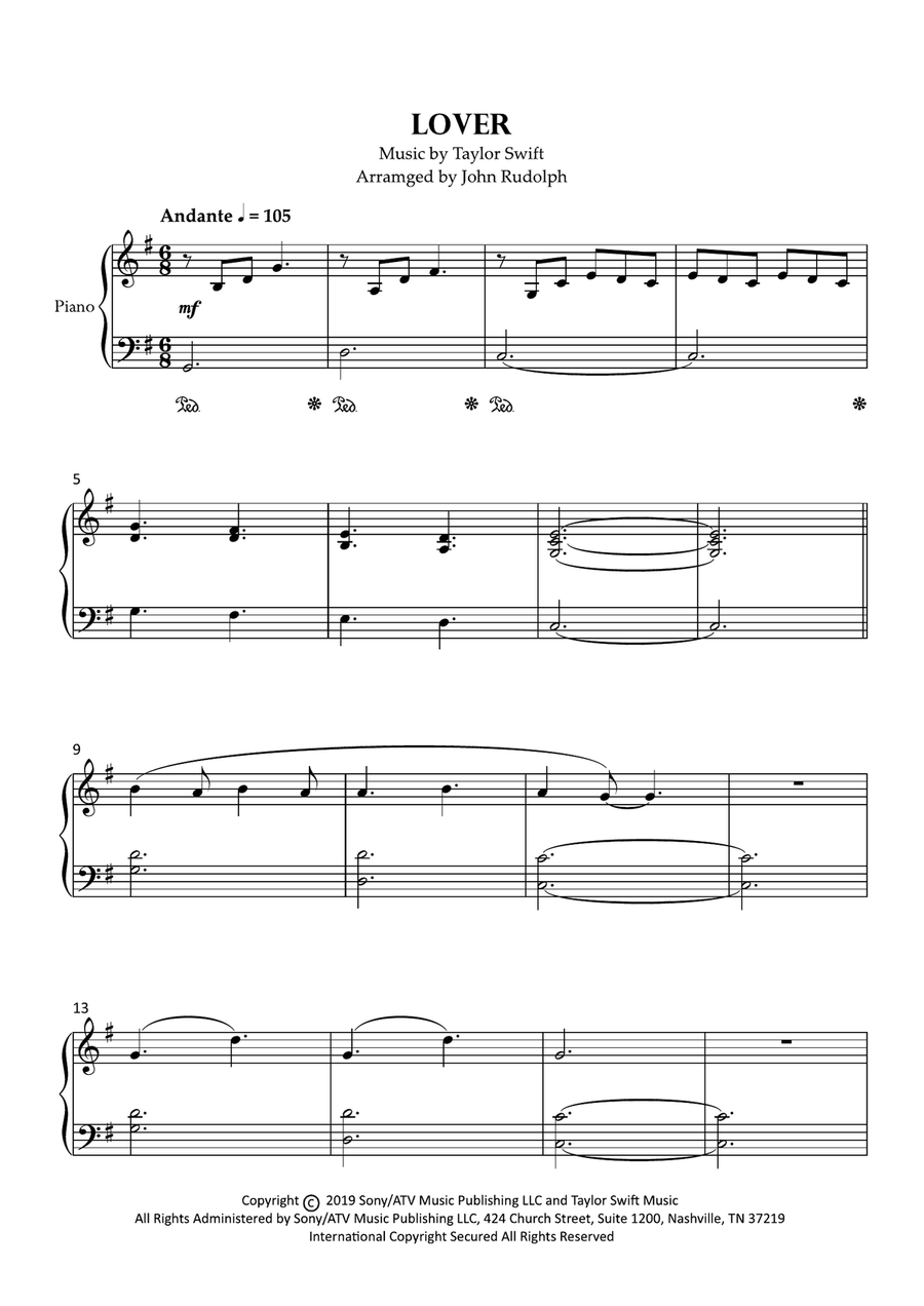 Lover Easy Piano scores gallery preview page 1