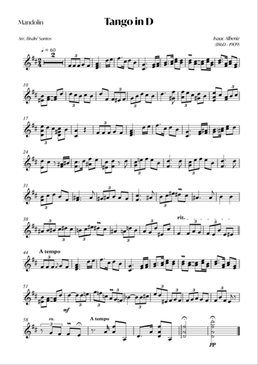 Tango in D (I. Albeniz) - Mandolin and Guitar Chamber Music scores gallery preview page 3