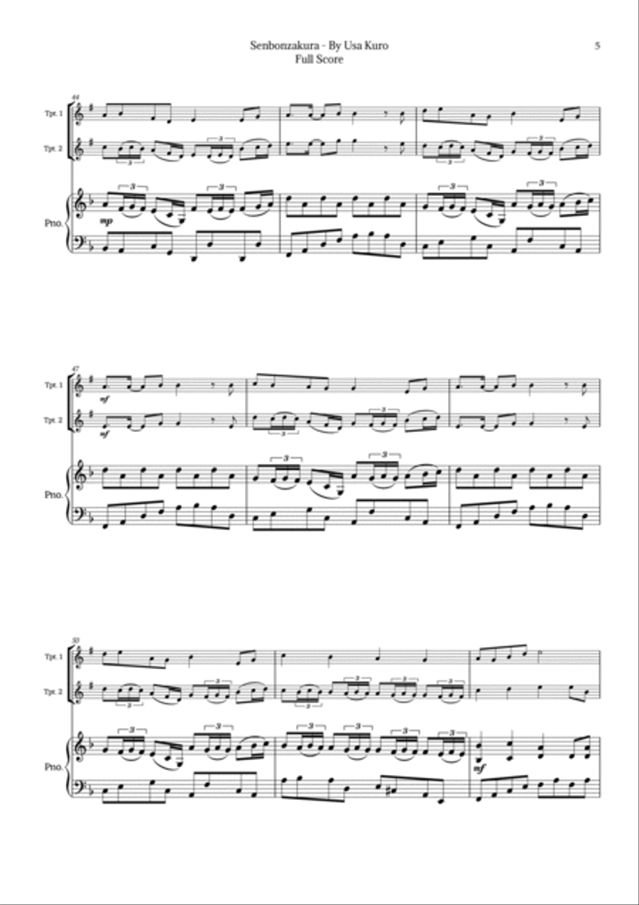 Senbonzakura Trumpet Duet scores gallery preview page 5