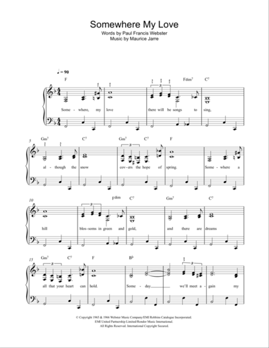 Somewhere My Love (Lara's Theme) Easy Piano scores gallery preview page 1