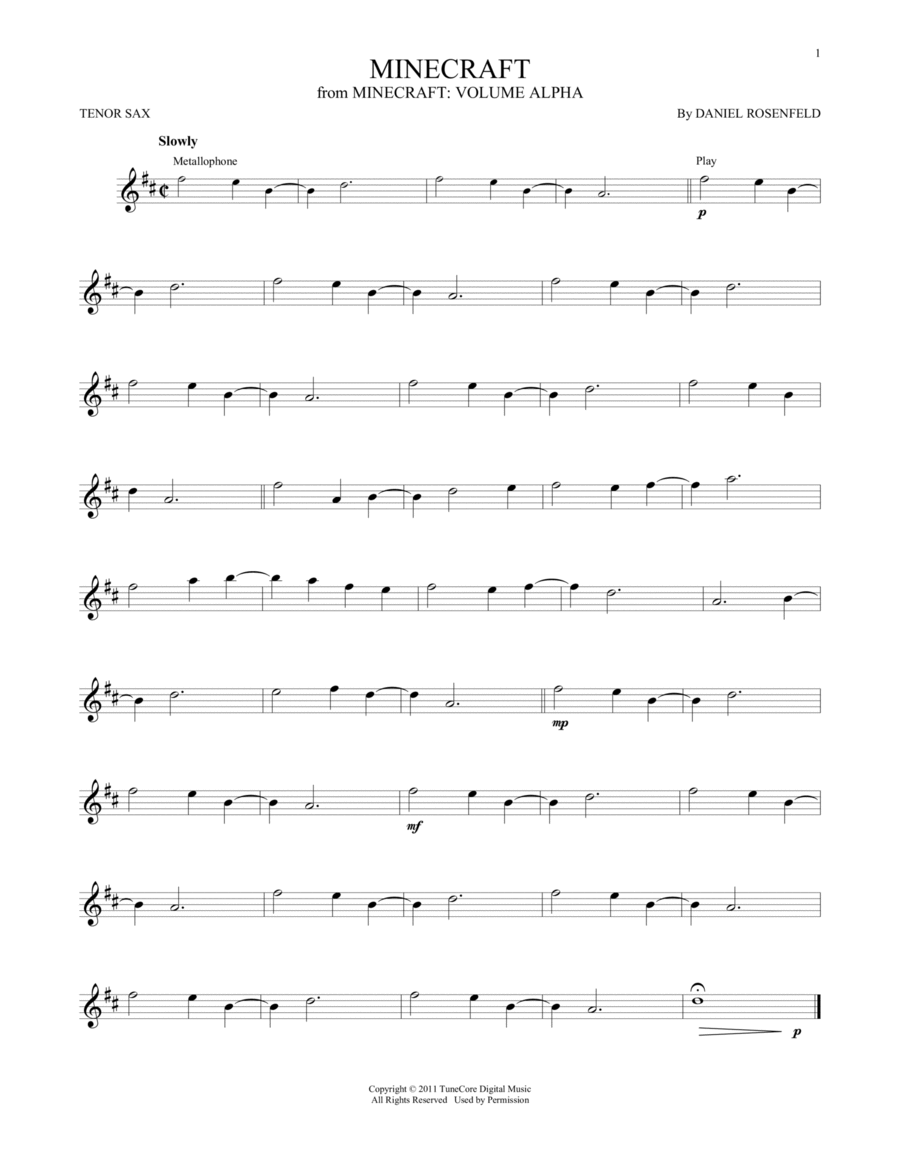 Minecraft Tenor Saxophone scores gallery preview page 1
