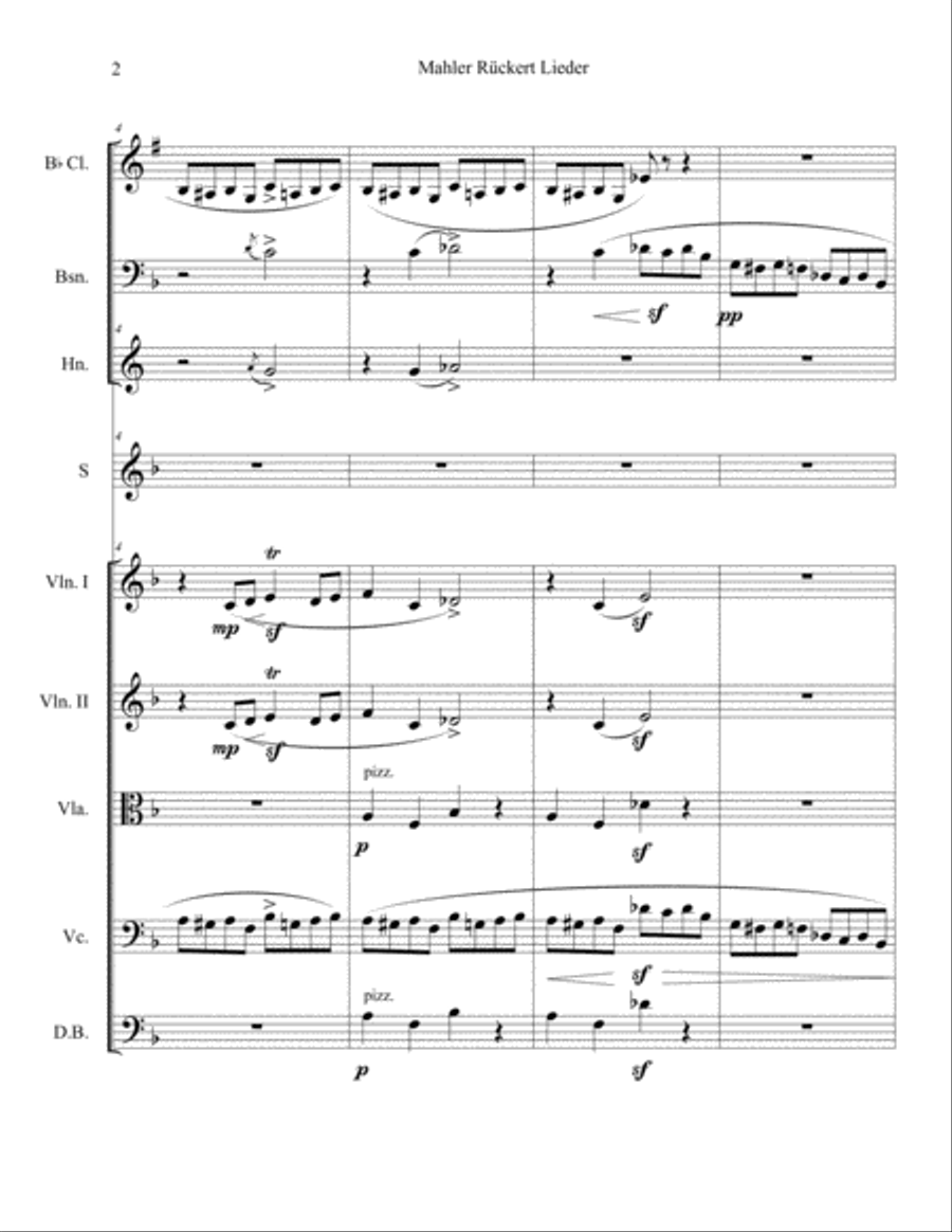Mahler 1901 Rueckert Lieder arranged for Schubert Wind Octet & Voice Including parts and score Small Ensemble scores gallery preview page 2