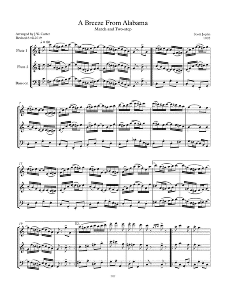 A Breeze from Alabama, March & Two-step, (1902), by Scott Joplin, arranged for 2 Flutes & Bassoon image number null