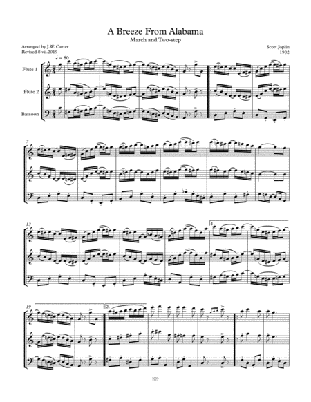 A Breeze from Alabama, March & Two-step, (1902), by Scott Joplin, arranged for 2 Flutes & Bassoon image number null
