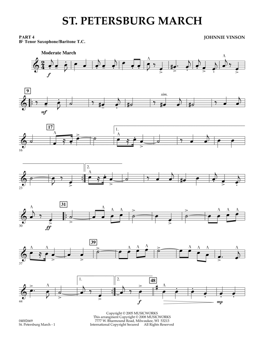 St. Petersburg March - Pt.4 - Bb Tenor Sax/Bar. T.C. Concert Band scores gallery preview page 1