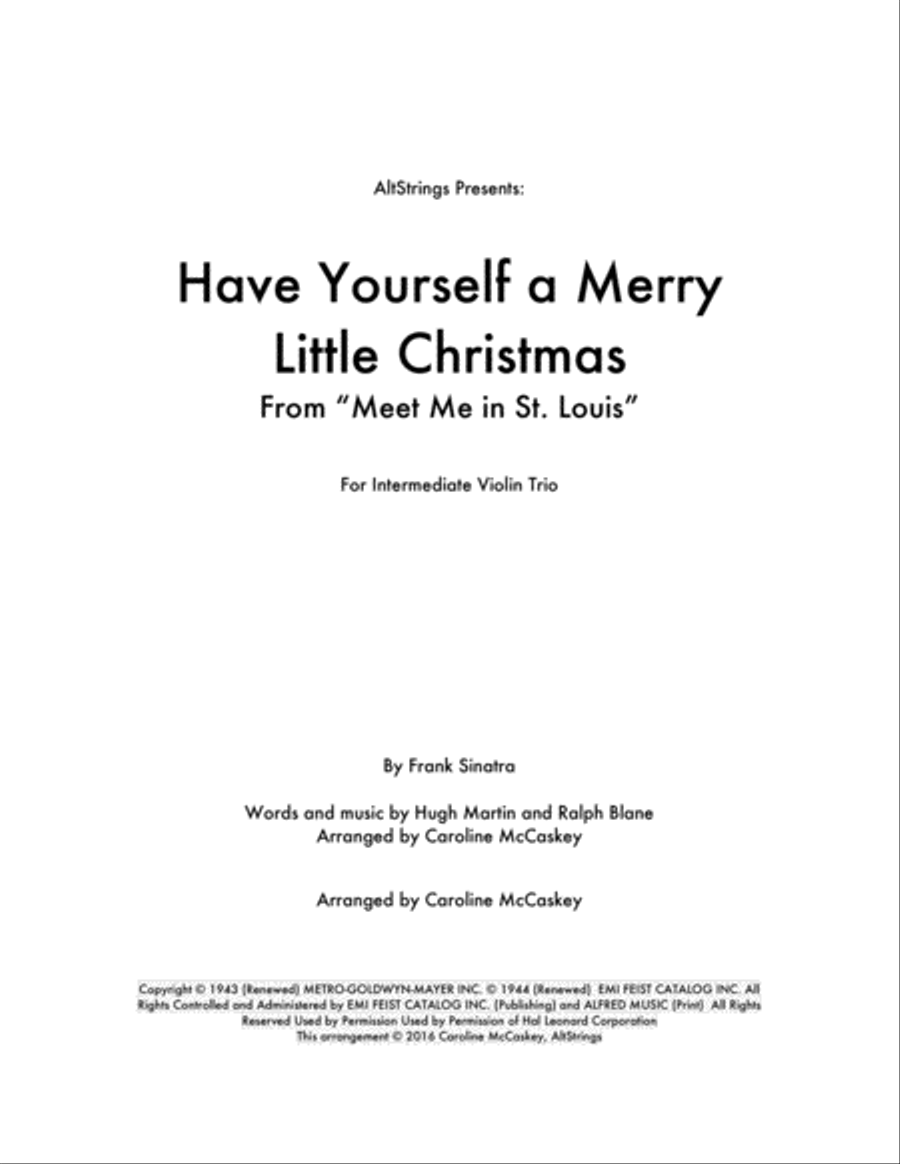 Have Yourself A Merry Little Christmas from MEET ME IN ST. LOUIS String Trio scores gallery preview page 1