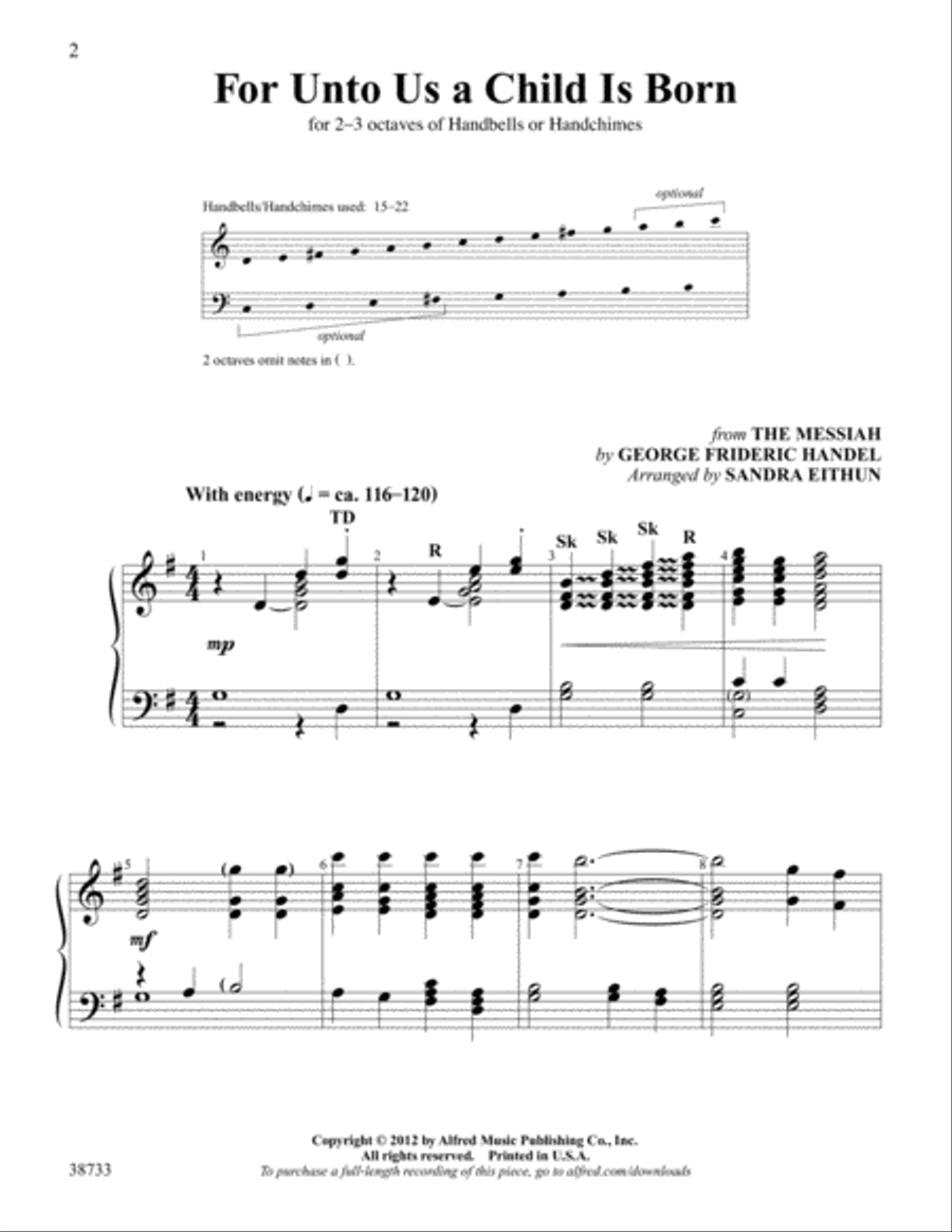 For Unto Us a Child Is Born Handbell Choir scores gallery preview page 2