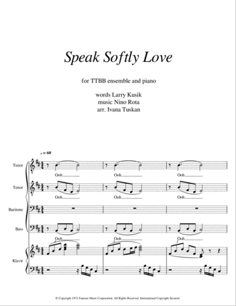 Speak Softly Love TTBB scores gallery preview page 1