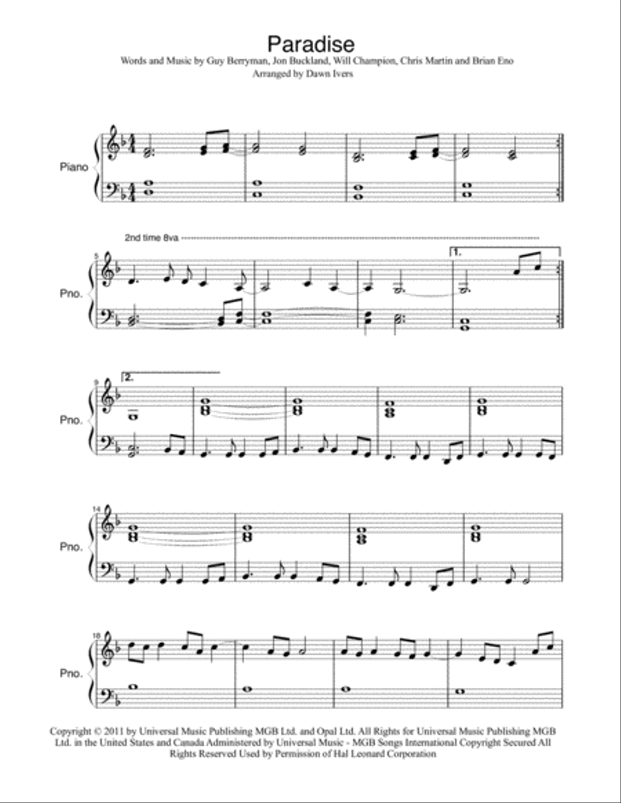 Paradise Paradise Piano Solo scores gallery preview page 2