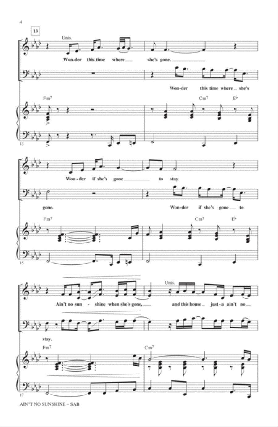 Ain't No Sunshine (arr. Mark Brymer) 3-Part scores gallery preview page 3