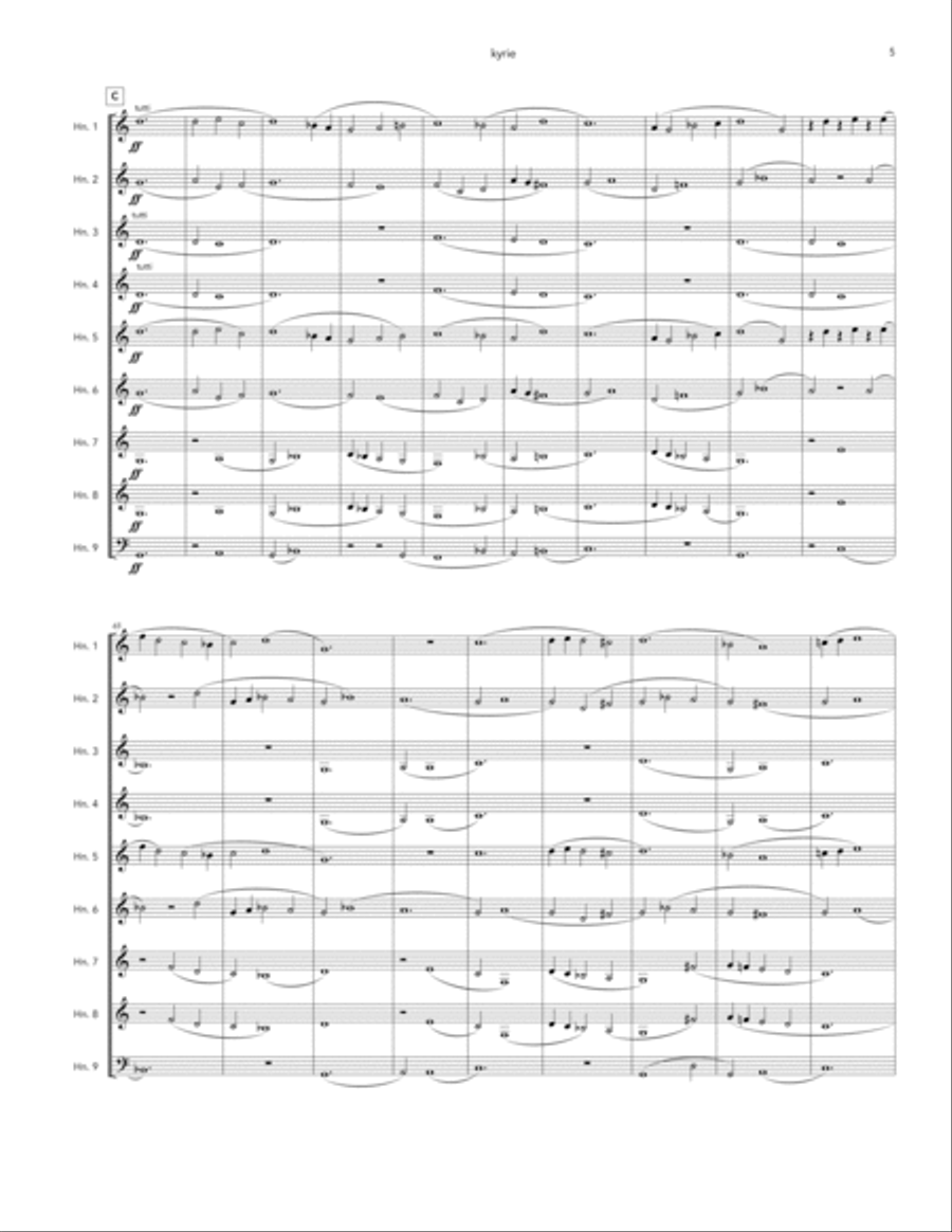 Kyrie from Messe de Nostre Dame for Horn Choir Brass Ensemble scores gallery preview page 5