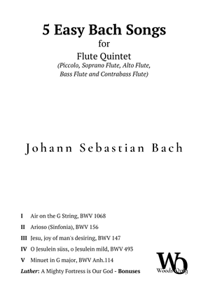Book cover for 5 Famous Songs by Bach for Flute Choir Quintet