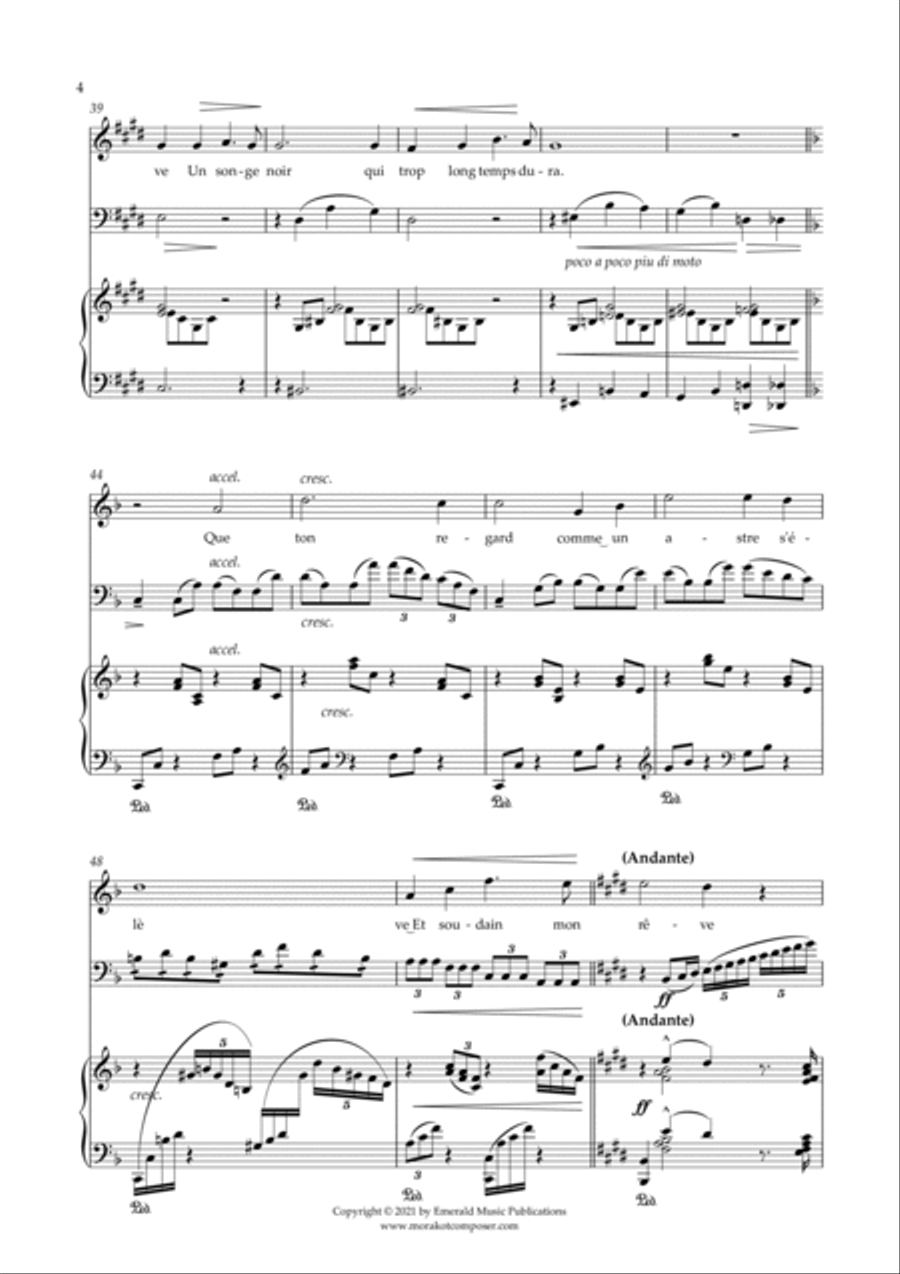 Oh! Quand Je Dors for Soprano, Double Bass and Piano Large Ensemble scores gallery preview page 5