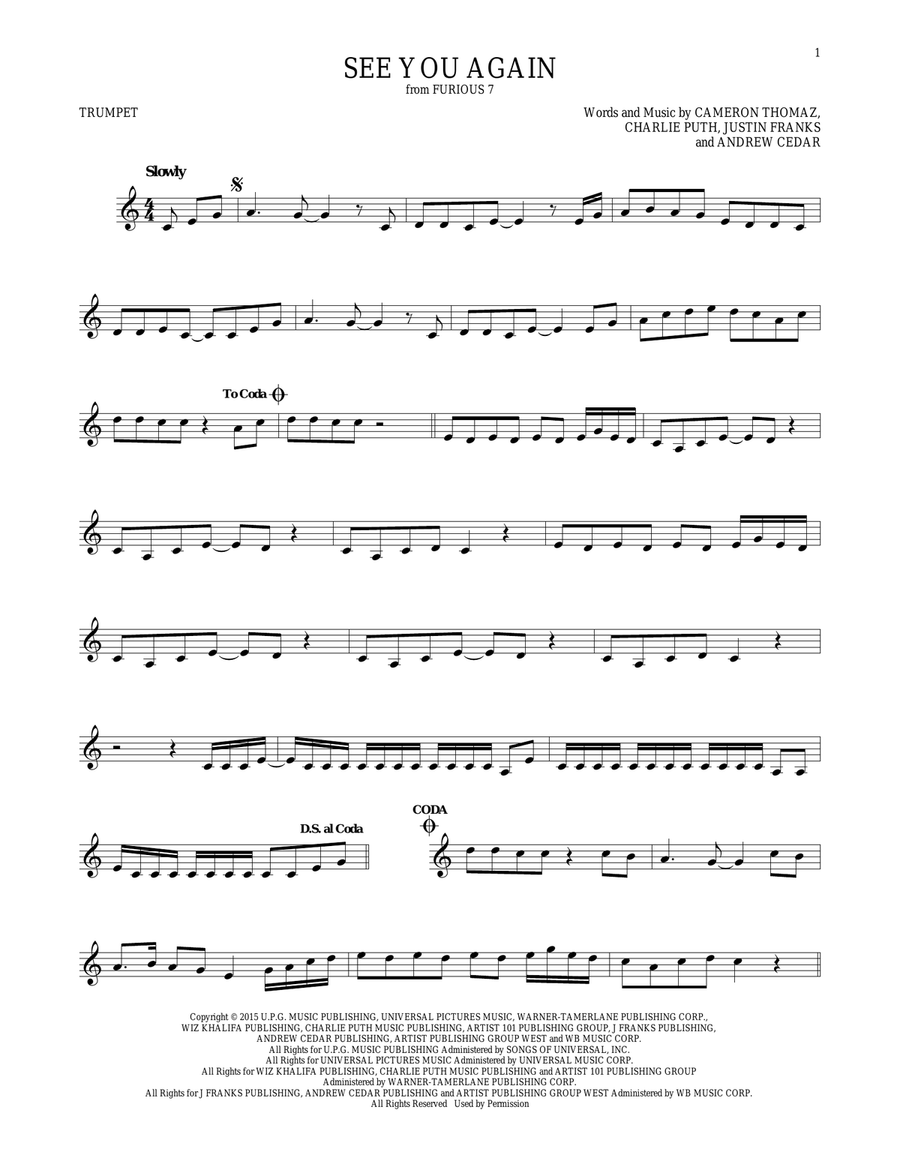 See You Again Trumpet Solo scores gallery preview page 1