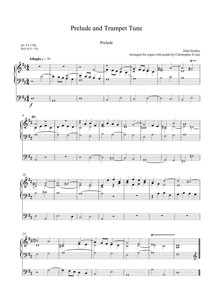 Prelude & Trumpet Tune by John Stanley arranged for modern organ with pedals image number null