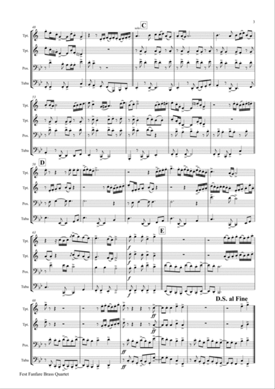 Fest Fanfare - Classical Festive Fanfare - Opener - Brass Quartet Brass Quartet scores gallery preview page 5